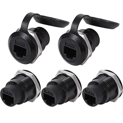 Image of PENGLIN 5PCS RJ45 Cat6 Panel Mount Connector, 8P8C Ethernet LAN Pass Through Coupler Female to Extension Adapter with Waterproof/Dust Cap