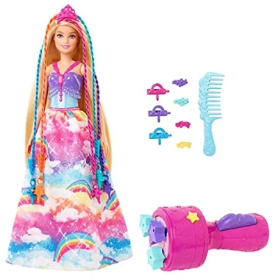 Image of Barbie Dreamtopia Twist ‘n Style Princess Hairstyling Doll (11.5 in Blonde) with Rainbow Hair Extensions &amp; Accessories, Gift for 3 to 7 Year Olds, GTG00
