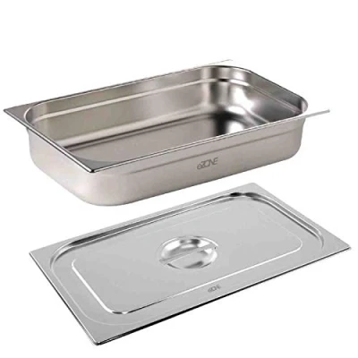 Image of eZone Gastronorm &amp; Lid 1/1 Size Stainless Steel Bain Marie Food Container Pan 65mm