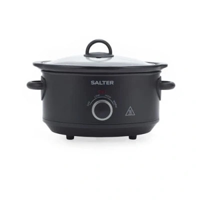 Image of Salter Kuro 3.5L Slow Cooker Electric Cooking Pot, 3 Heat Settings, Keep Warm Function, Dishwasher Safe Removable Ceramic Tempered Glass Lid, Cool Touch Handles, 200W, Black, EK6249MBLK