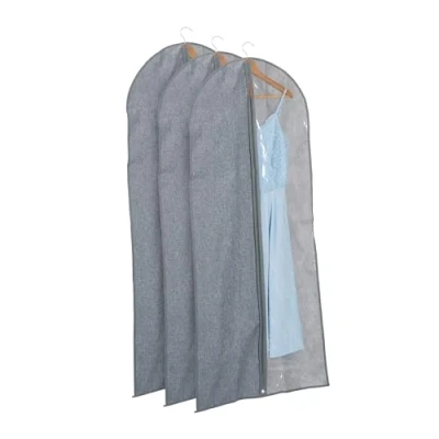 Image of 3x Garment Bag, Clothes Protection with a Zip, 135 x 58 cm, Protective Cover for Suit, Dress, Grey/Transparent Relaxdays