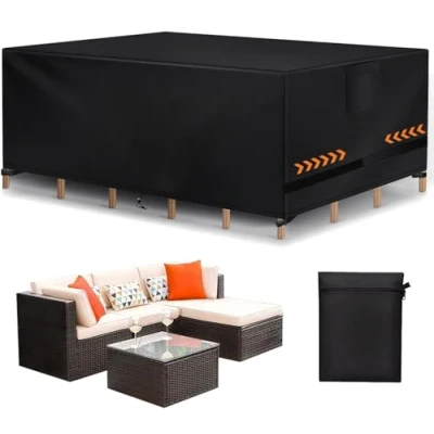 Image of Garden Furniture Covers Upgraded Outdoor Patio Covers, Waterproof Heavy Duty Rattan Cover with Handle Strap Drawstring Buckle for Table and Chair Set, 180x120x74cm