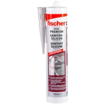 Image of Fischer 53100 DSSA TP Sanitary Silicone for Sealing and Grouting in Kitchen Areas, Cartridge Numerous Applications Building Materials, 310 ml, Transparent