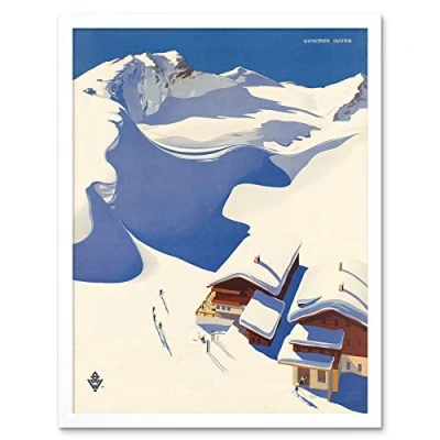 Image of Wee Blue Coo Travel Winter Sport Snow Ski Chalet Alps Austria Art Print Framed Poster Wall Decor 12X16 Inch