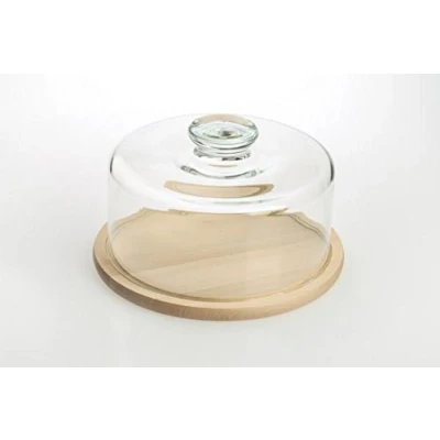 Image of Edwanex Cheese Or Cake Dome 27.5 cm x 16.5 With Wooden Serving Cutting Board
