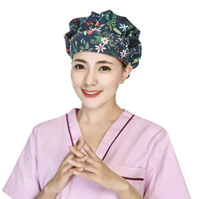 Image of PRETYZOOM 2pcs Surgical Scrub Cap Hat Cute Flower Pattern Cotton Adjustable Doctor Nurse for Women Men