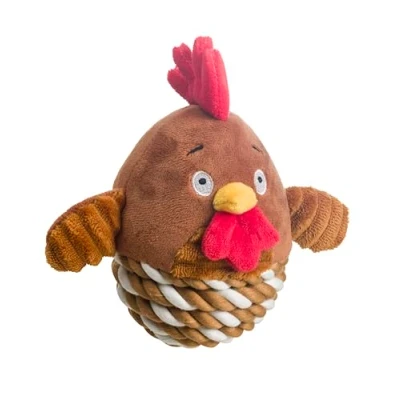 Image of House of Paws Chicken Rope Ball Dog Toy Plush and with Squeaker