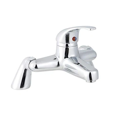 Image of Nuie DTY303 Eon ǀ Modern Bathroom Round Single Lever Deck Mounted Bath Filler Tap, Chrome, 192mm x 190mm