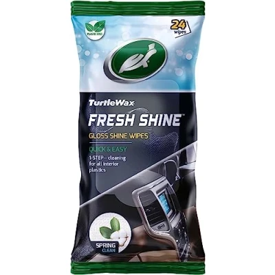 Image of Turtle Wax Fresh Shine Gloss Wipes Spring for Car Interior Plastics Multi Purpose Can Be Used On Hard Surfaces, Dashboards