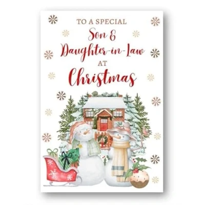 Image of Second Ave Son &amp; Daughter in Law Christmas Snowmen Winter Xmas Holiday Festive Greetings Card
