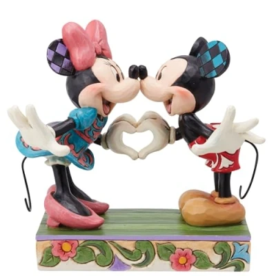 Image of Enesco Disney Traditions by Jim Shore Mickey and Minnie Mouse Making Heart Hands Figurine, 6.125 Inch, Multicolor