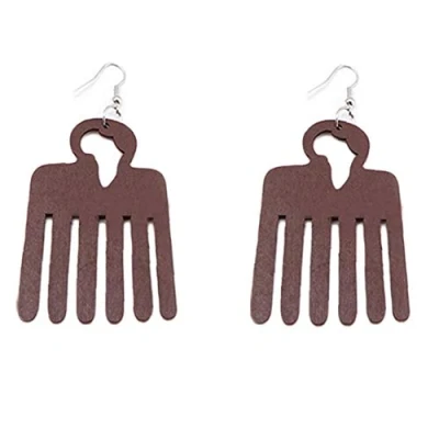 Image of 1 Pair Women&#039;s Afrocentric Earrings with Comb Shape Design Wood Earring Geometric Ear Jewelry Gifts
