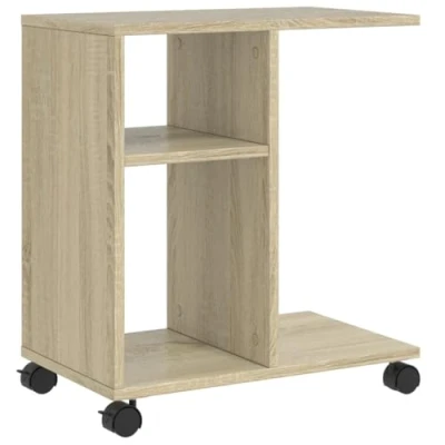 Image of vidaXL Side Table Sonoma Oak Colour Engineered Wood, 50 cm Length, with Storage &amp; Wheels, Versatile Use as Coffee/End/Nightstand for Living Room, Bedroom