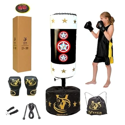 Image of VIPER Free Standing Boxing Punch Bag Set For Kids Gloves Children Junior Adjustable Height White/Black Cap