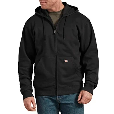 Image of Dickies Men&#039;s Big Tall Full Zip Fleece Hoodie Jacket, Black, Large