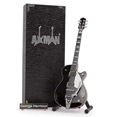 Image of G Harrison Miniature Guitar Replica Music Gifts Handmade Ornamental 1/4 Scale Includes a Display Box, Name Tag and Stand