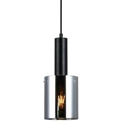 Image of Italux Lighting Modern Hanging Pendant Black 1 Light with Glass, Smoky Shade, E27 ITLPND 5581 BK+SG