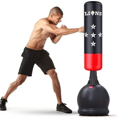 Image of Lions Freestanding Punch Bag 5.5 Ft Heavy Duty Boxing For Adults, Martial Arts Kickboxing MMA Dummy Punching Bag, Strong Base, Training Home Gym Equipment
