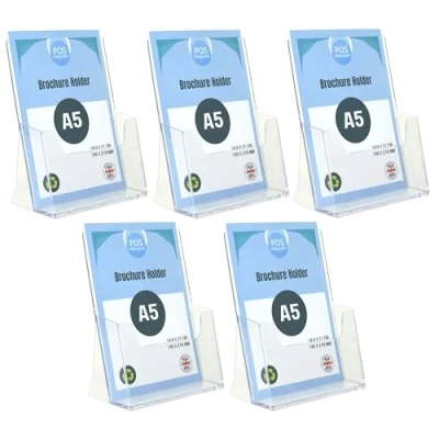 Image of Pos Display Shop 5 x A5 Free standing Brochure Dispenser/Leaflet Holder BPSC160 Literature Booklet Flyer Form Document Plastic Counter Stand