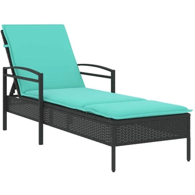 Image of vidaXL Sun Lounger with Cushion Black 63x200x81 cm Poly Rattan