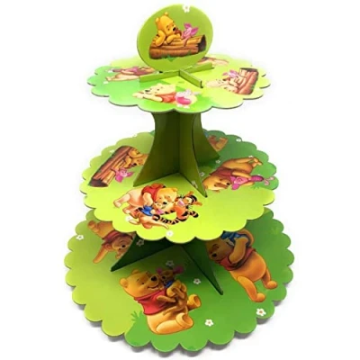 Image of AEX 3 Tier Cake Stand Cardboard Birthday Cupcake Stands For Afternoon Tea Biodegradable Round Food Fruit Dessert Display Holder Winnie The Pooh
