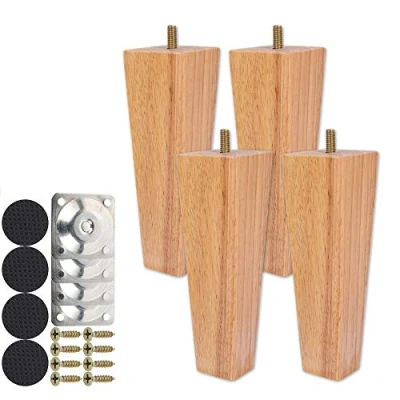 Image of Height Sofa Legs Wooden Furniture Legs,Set of 4 Wood Solid Replacement Armchair Cabinet Feet M8 Bolt with Mounting Plate &amp; Screws for Ottoman Couch Dresser (15CM)