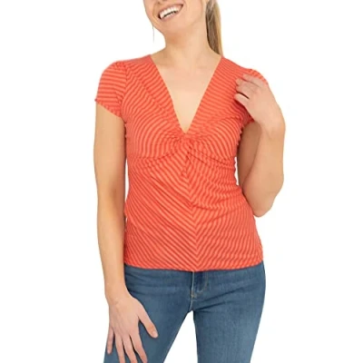 Image of Phase Eight Womens Orange Stripe Twist Front Short Sleeve Tops