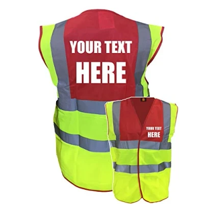 Image of Premium Personalised Custom Printed Yellow Red Hi Vis Viz Reflective Safety Vest Waistcoat, High Visibility, By Brook Vis, XLarge