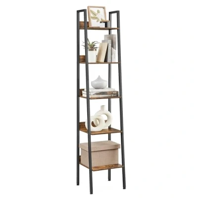 Image of VASAGLE 5 Tier Shelf Ladder Bookcase Storage Stand Office Living Room Bedroom Kitchen Industrial Style Rustic Brown &amp; Black LLS109B01