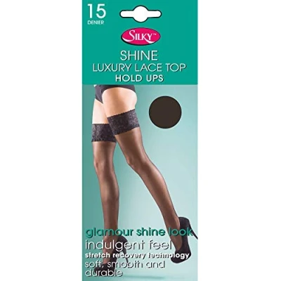 Image of Silky Womens/Ladies Shine Lace Top Hold Ups (1 Pair) (Medium (5ft 5ft8)) (Barely Black)