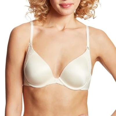 Image of Maidenform Natural Boost Demi Bra, Push Up Lace T Shirt Bra with Convertible Straps, Add One Cup Size Pearl, 36A Ivory