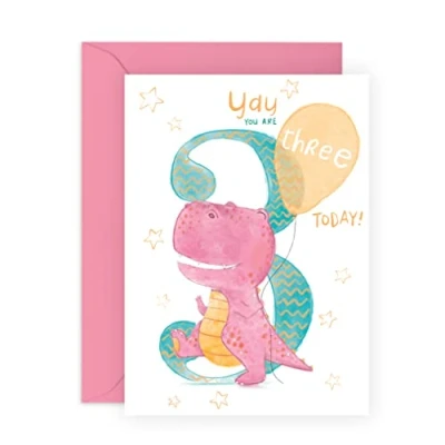 Image of Central 23 Third Birthday Card For Girl Daughter Age Three Milestone Baby Greeting Cards 3 Year Old Dinosaur Kids Happy 3rd Bday Comes With Fun Stickers