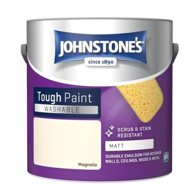 Image of Johnstone&#039;s Washable Paint Magnolia Matt Finish Emulsion Highly Durable Stain Resistant Non Toxic &amp; Low Odour 12m2 Coverage per Litre 2.5L