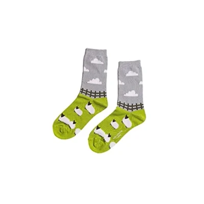 Image of Miss Sparrow Sheep Meadow Green Womens Novelty Ankle Socks Adult One Size