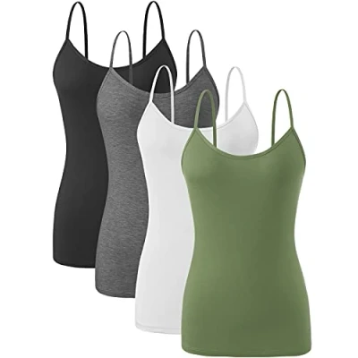 Image of Ymmchy Women Camisoles Adjustable Spaghetti Strap Tank Tops Basic Undershirt 4 Pack Black/Dark Gray/White/ArmyGreen L