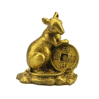 Image of Feng Shui Brass Rat Statue Figurine M5026