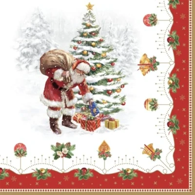 Image of 20 Napkins Christmas Santa Claus Brings Gifts as Table Decoration Paper with Motif Also for Decoupage and 33 x cm
