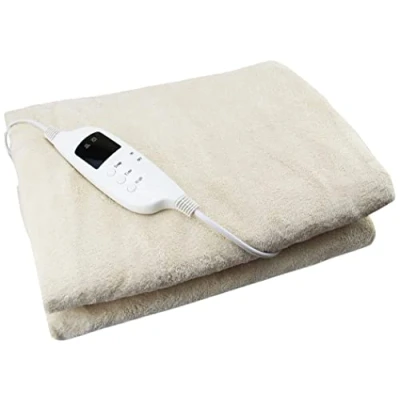 Image of Electric Heated Throw Over Under Blanket Fleece Washable Polyester Warm Mattress (Cream)