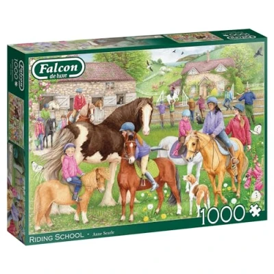 Image of Falcon de Luxe Riding School Adult 1000 Piece Jigsaw Puzzle by Anne Searle Exquisite Equestrian Center Scene Premium Recycled Board Eco Friendly Packaging