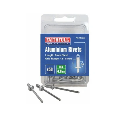 Image of Faithfull Aluminium Rivets 4.8 x 8mm Short Pre Pack of 50 FAIAR5S50