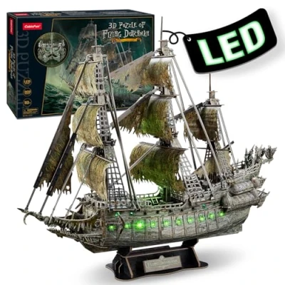 Image of CubicFun LED Pirates of the Caribbean Flying Dutchman Model Kits for Adults to Build 3D Jigsaw Puzzles Ship Building Gifts Kids Girls Boys 360 Pieces