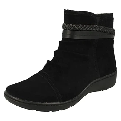 Image of Clarks Ladies Braid Detailed Ankle Boots Cora BraidBoot Black Suede UK Size 5.5E EU 39 US 8W