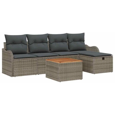 Image of 6 Piece Garden Sofa Set with Cushions Grey Poly Rattan Vidaxl