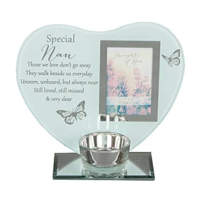 Image of Widdle Gifts Ltd Glass Photo Frame Memorial Tea Light Candle Holder Nan 9026, one size, White