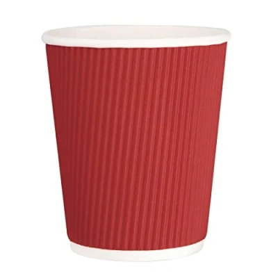 Image of Fiesta GP424 Takeaway Coffee Cups, Ripple Wall, 8 oz., Red (Pack of 25)