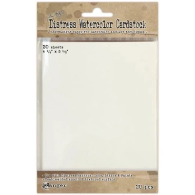 Image of Tim Holtz Distress Watercolor Cardstock, Pack of 20, White, 4.25 x 5.5 inches