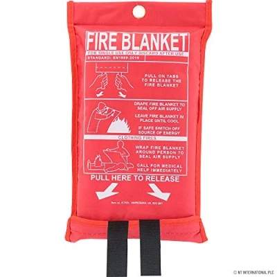 Image of 2 X FIRE BLANKET HOME SAFETY 1M QUICK RELEASE PROTECTION KITCHEN OFFICE BAG