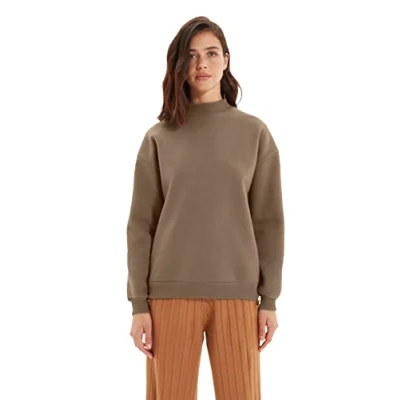 Image of Trendyol Women Basics Regular Basic Standing collar Knit Sweatshirt Light Brown