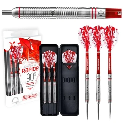 Image of Harrows Rapide 90% Tungsten Steel Tip Darts Set (23g), High Precision Grip Darts, Available in a Range of Weights (16 26g)