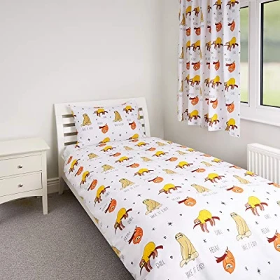Image of Zappi Co Sloth Design Bedding Set Childrens Girls Boys Single Bed Duvet Cover and Matching Pillowcase 135cm x 200cm